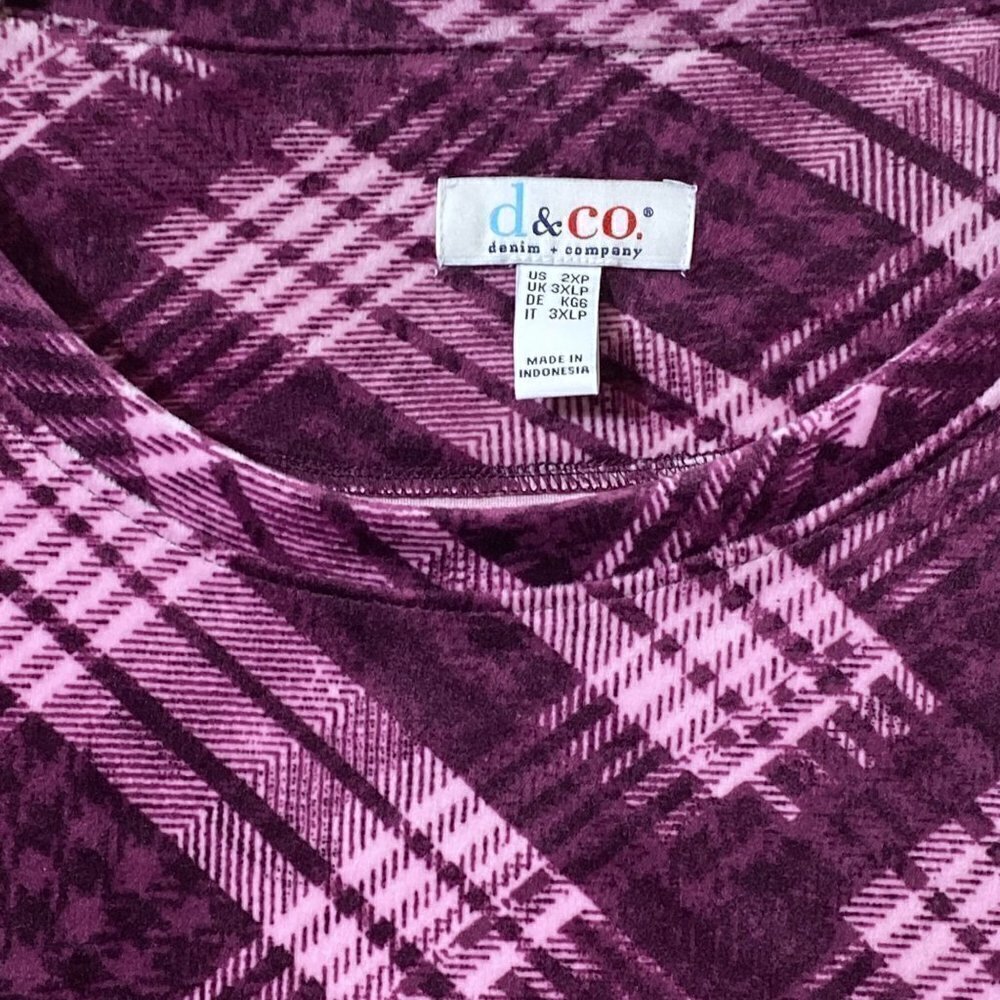 Denim & Co. Velour Top 2xp Plum Check Pullover Long Sleeve — image 5 of 8
